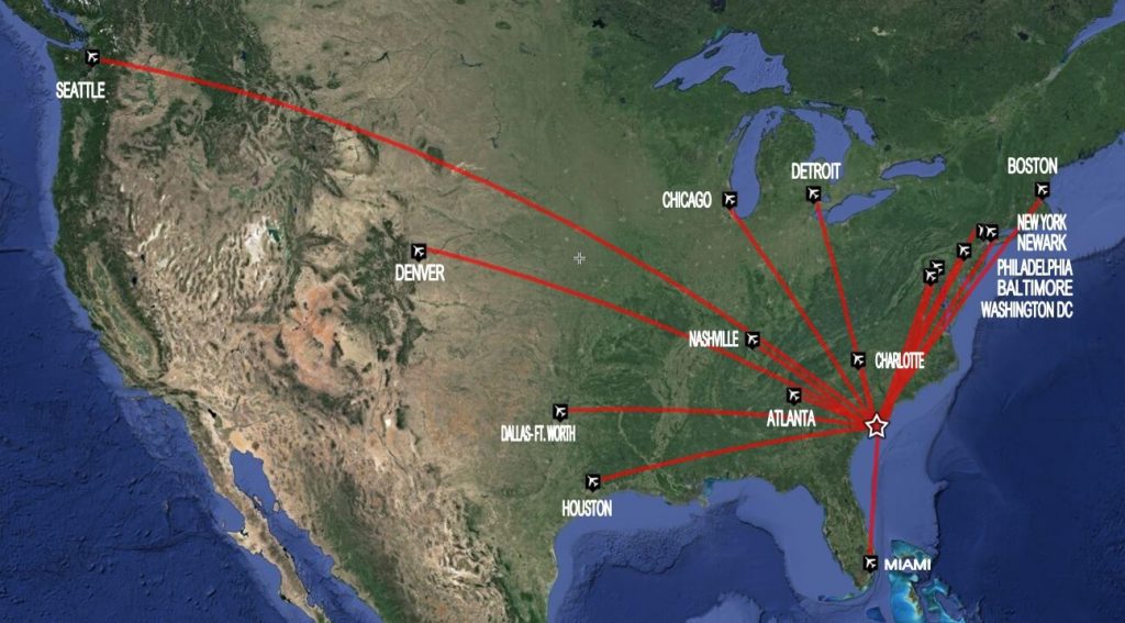 Charleston flight map