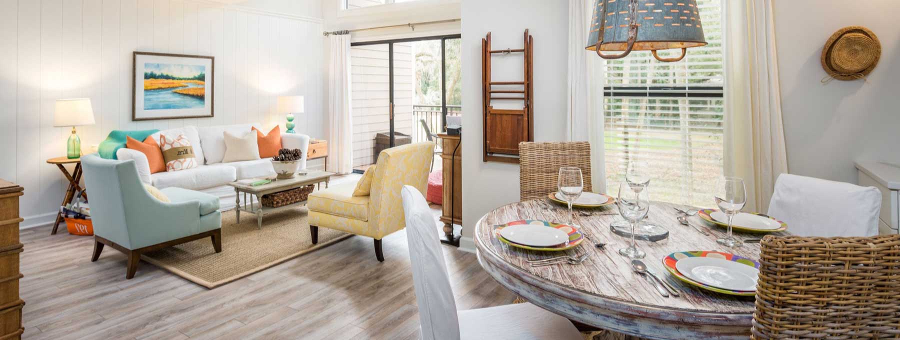 Open concept room with set table